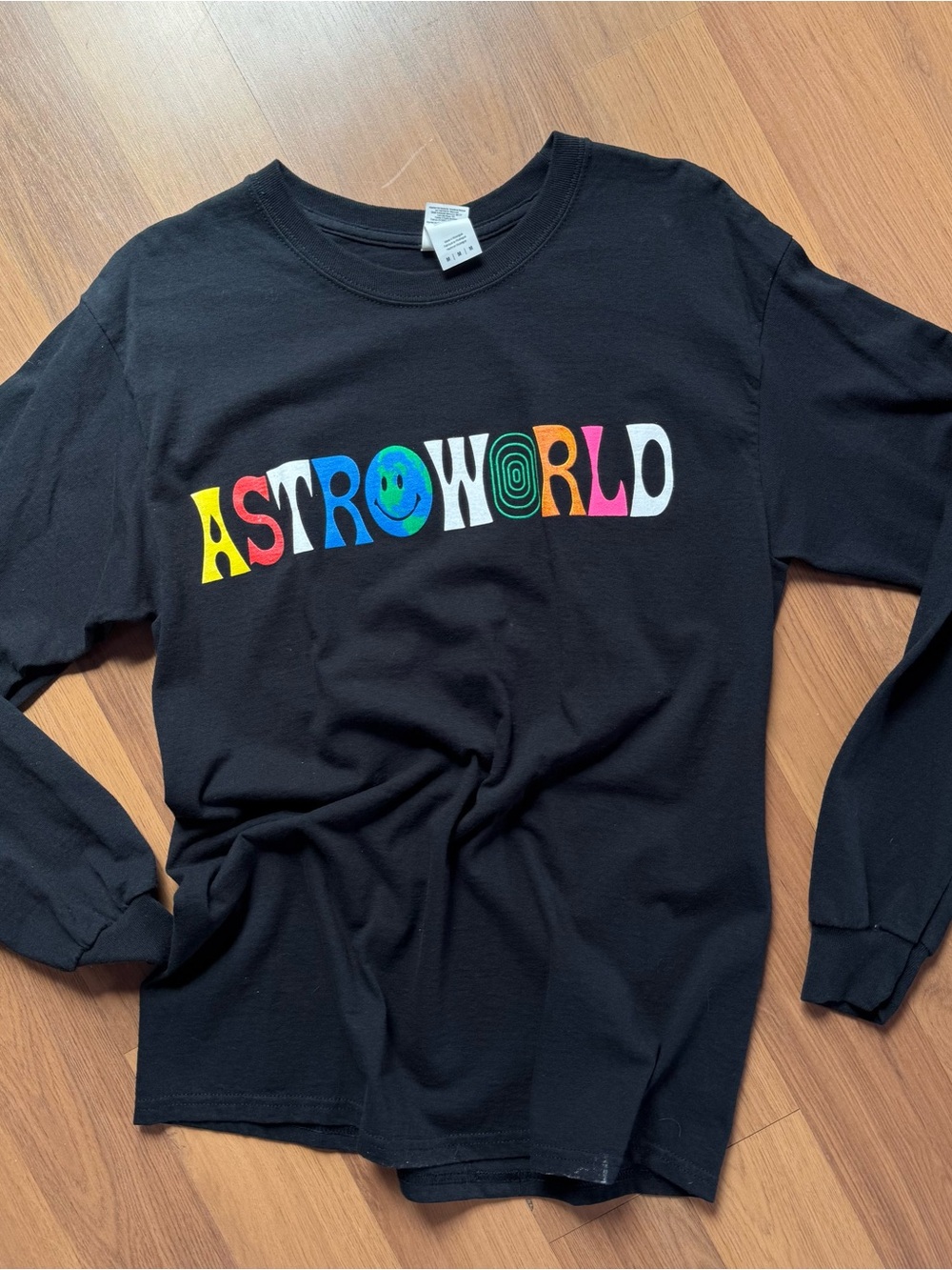 Travis Scott Black Long-Sleeve Astroworld Tee with Rainbow Graphic